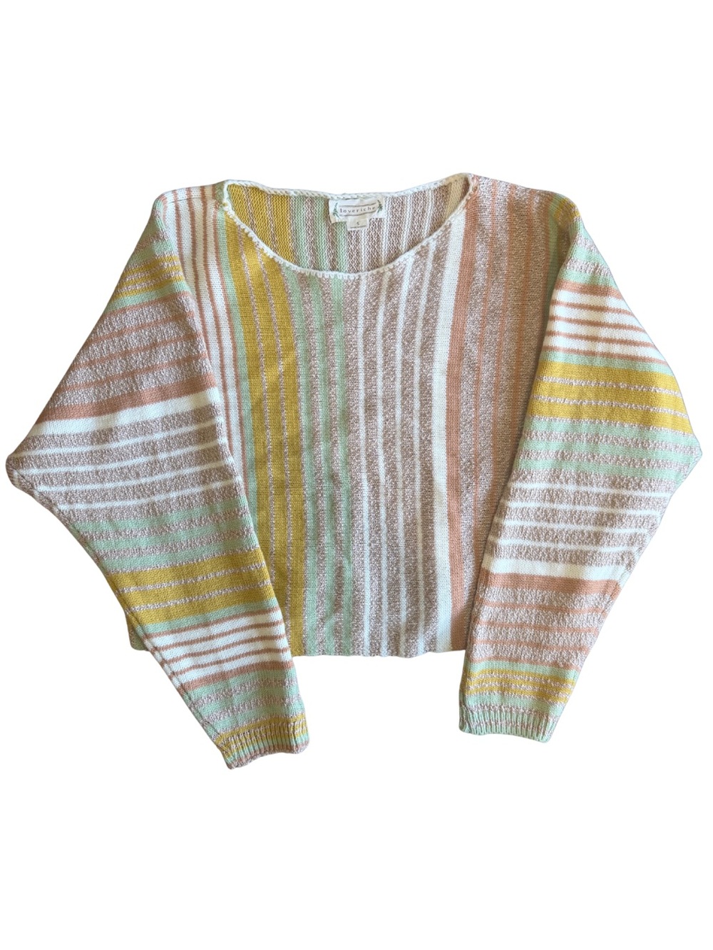 Loveriche Cropped Striped Sweater Boho Cottagecore Coastal Grandma Small